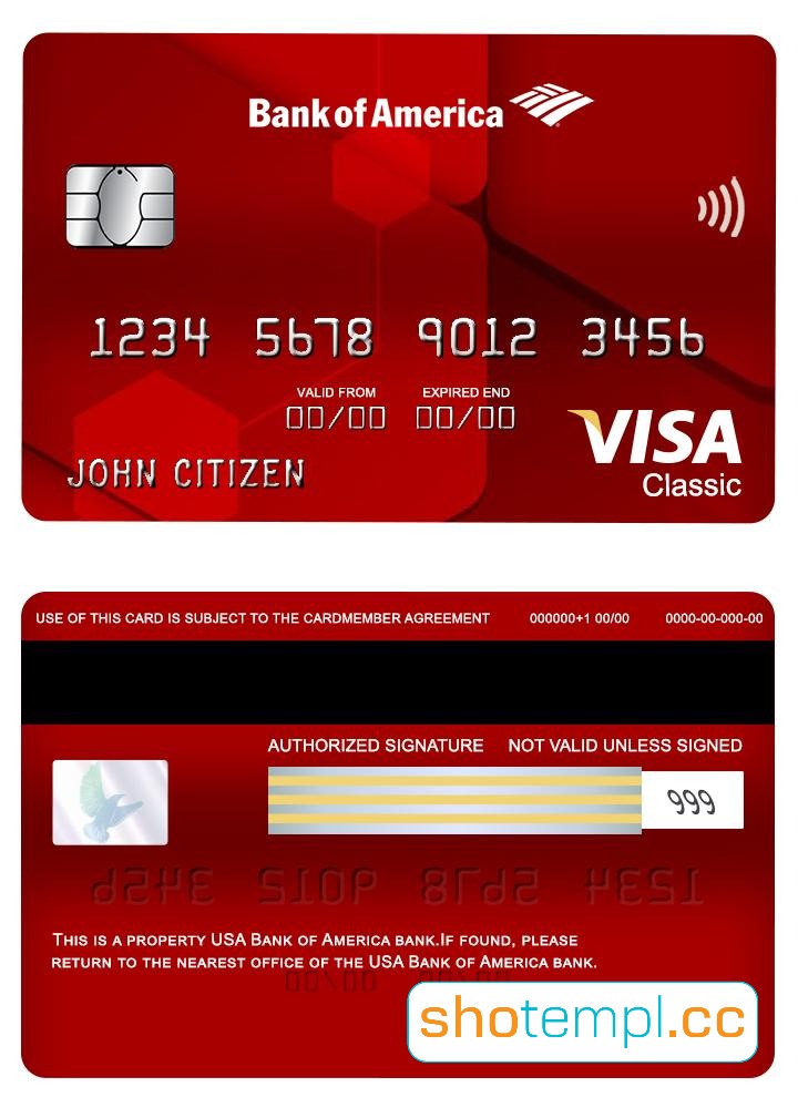 Bank of America Visa Card PSD Template